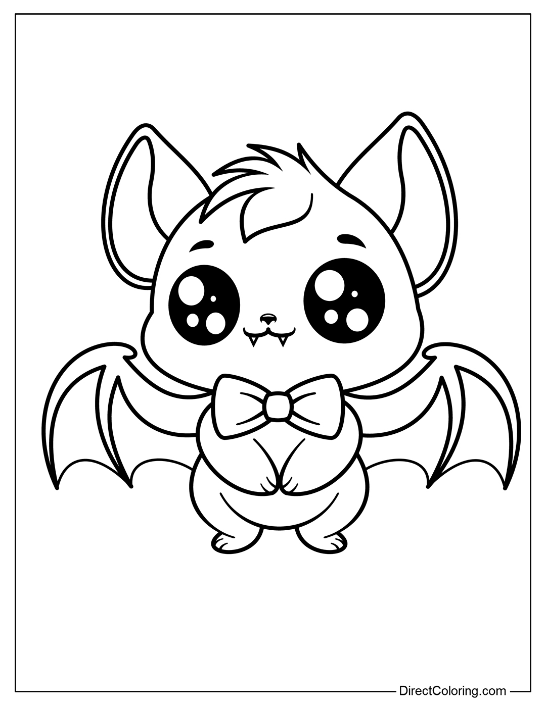 Cute Bat Wearing Bow Coloring Page